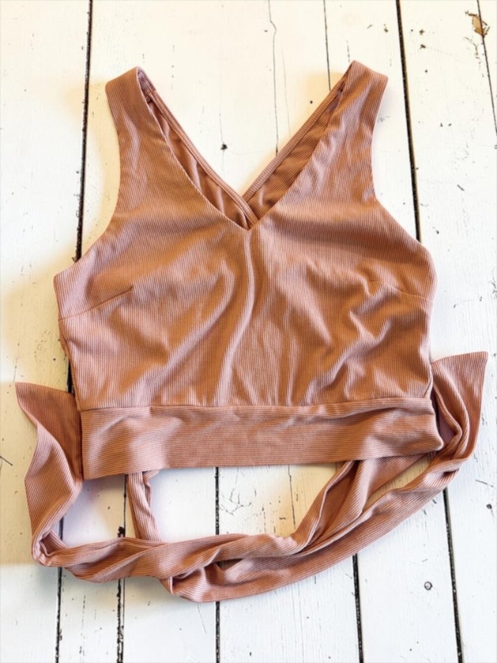 ILLA ILLA Ribbed Wrap Tie Back Crop Top Peachy Blush Size Large - Picture 8 of 9